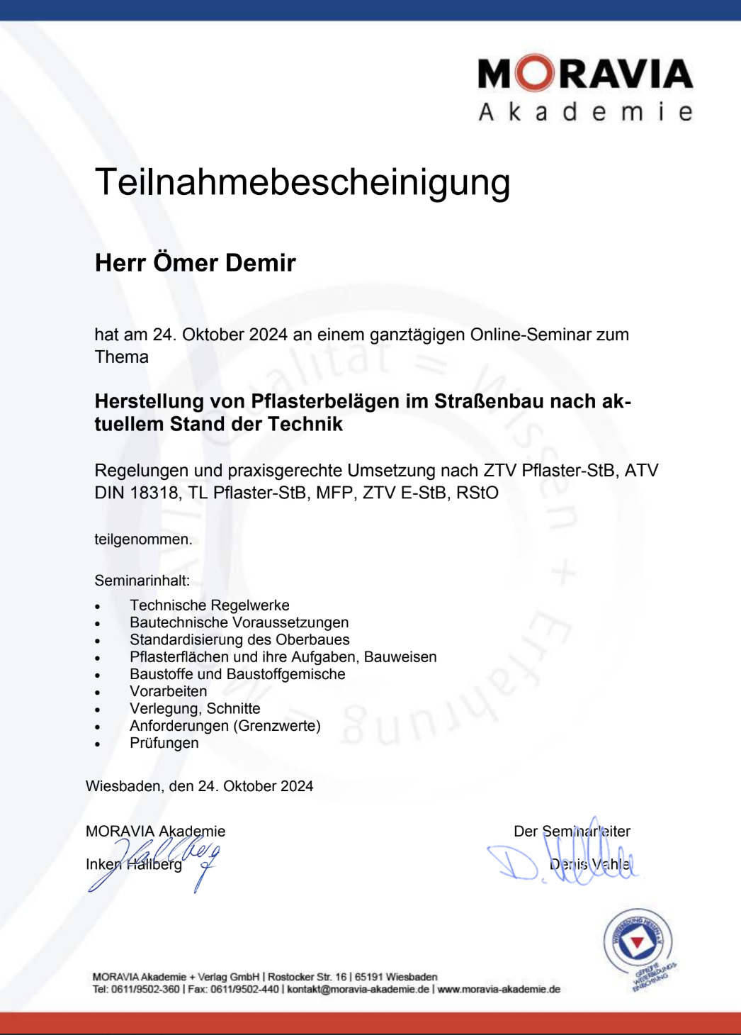 F&D GmbH Zertifikat 12