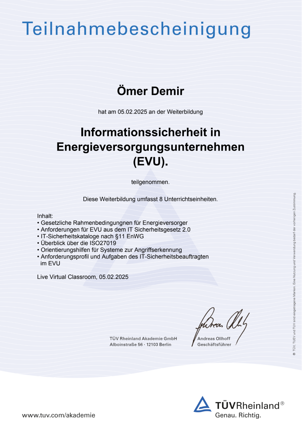 F&D GmbH Zertifikat 7